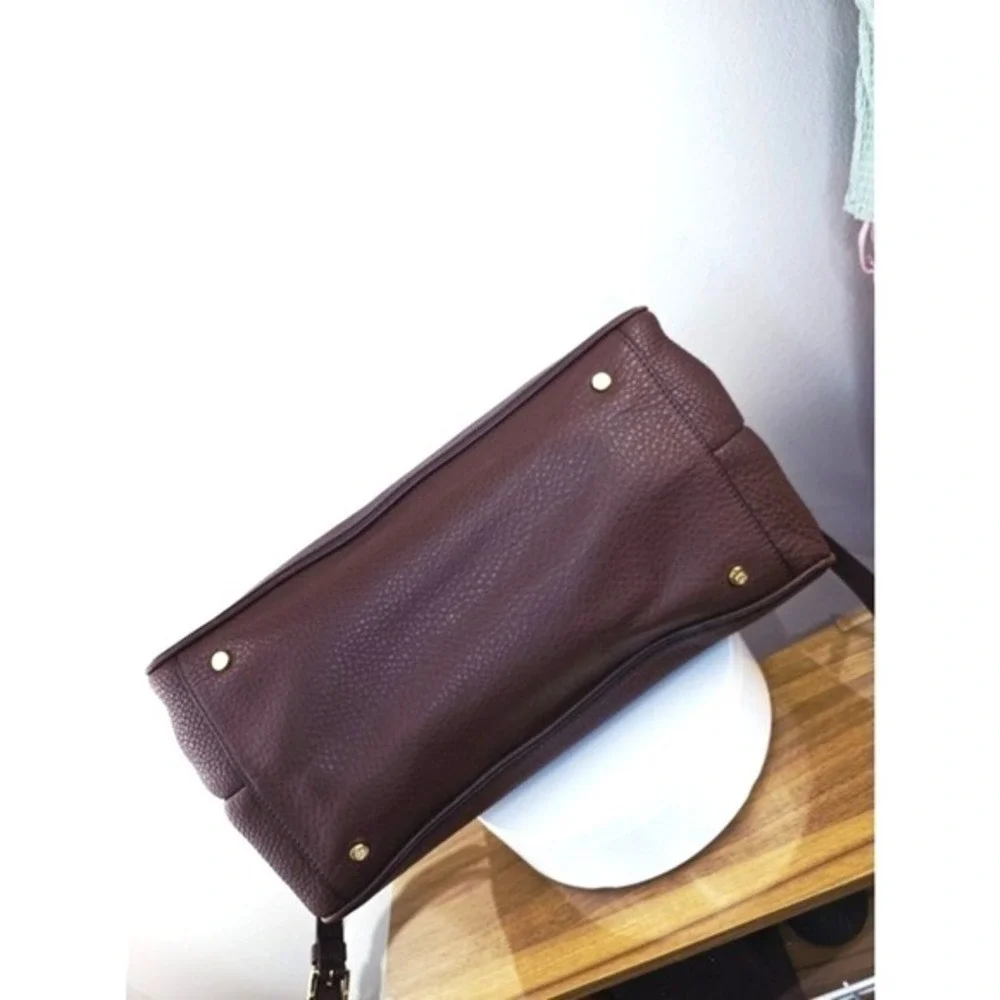 Tory Burch‎ Robinson Pebbled Leather Triple Zip Compartment Satchel Brown Gold